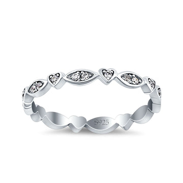 Full Eternity Art Deco Marquise & Heart 3mm Wedding Band Simulated Cubic Zirconia 925 Sterling Silver